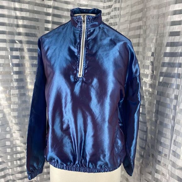 Forever 21 Blue Metallic Quarter Zip Up Jacket - Picture 1 of 5